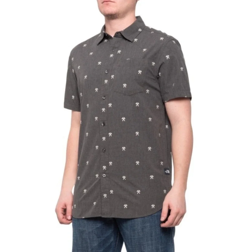 The North Face Shirt Mens Size Small Grey Axe Print Baytrail Shirt Button Up New